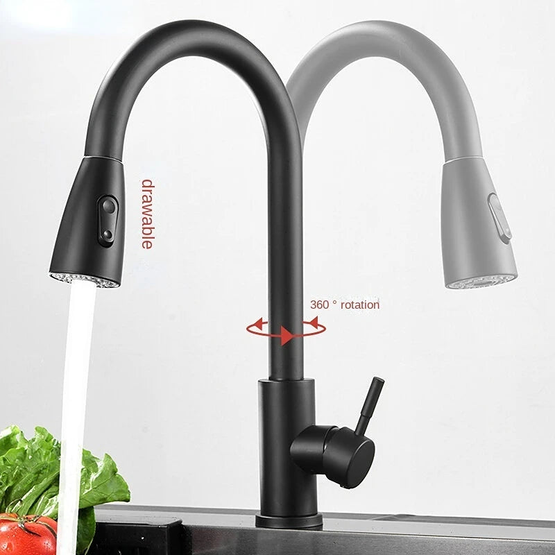 stainless steel faucet bathroom sink single hole pull-out 360-degree rotating spout cleaning faucet