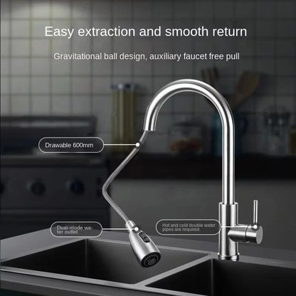 stainless steel faucet bathroom sink single hole pull-out 360-degree rotating spout cleaning faucet