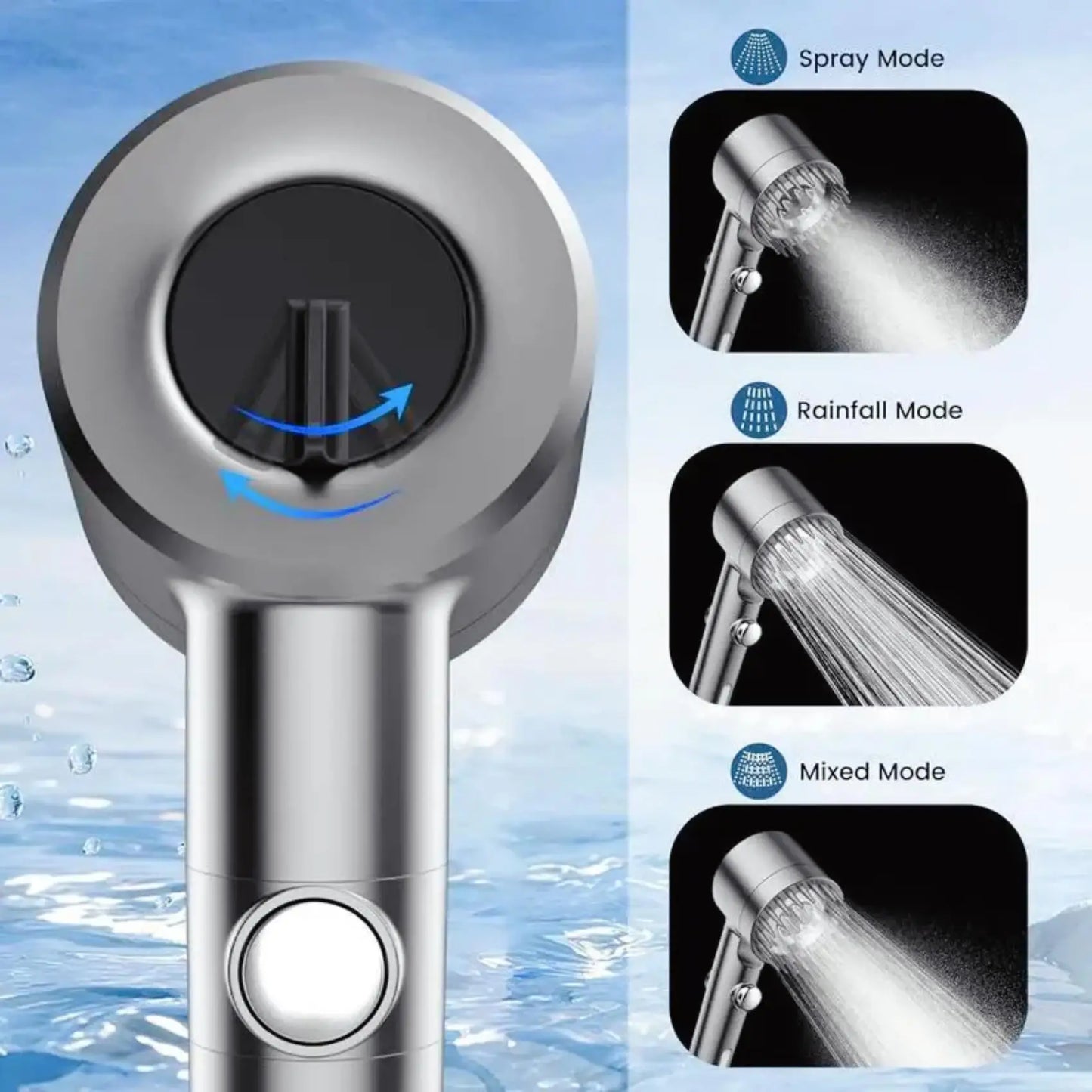 3pcs Filter Elements High Pressure Filtered Shower Head With Handheld Showerhead, ON/OFF Switch, A Bracket, and Hose