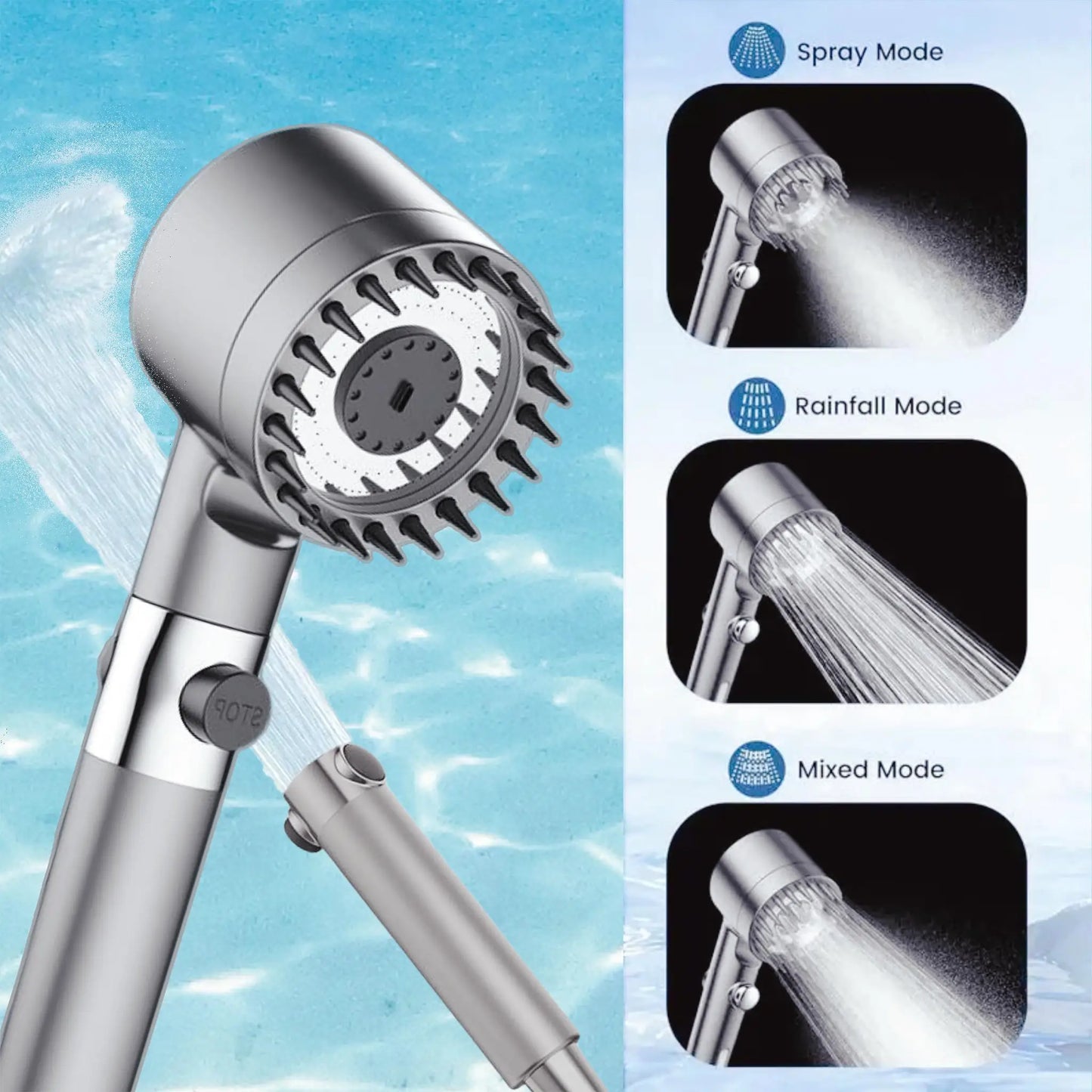 3pcs Filter Elements High Pressure Filtered Shower Head With Handheld Showerhead, ON/OFF Switch, A Bracket, and Hose