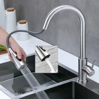 stainless steel faucet bathroom sink single hole pull-out 360-degree rotating spout cleaning faucet